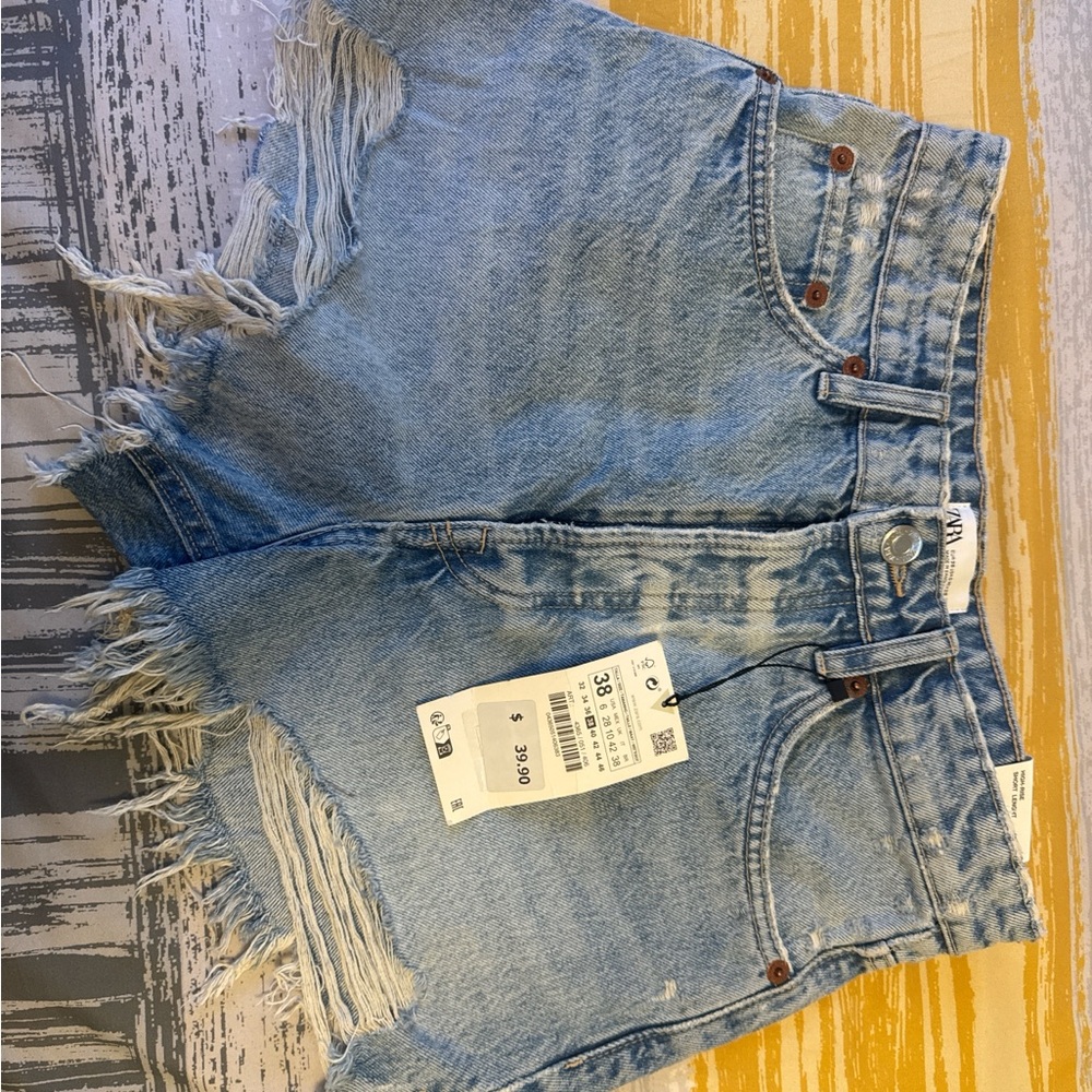 Zara Light Blue Distressed Jean Shorts
